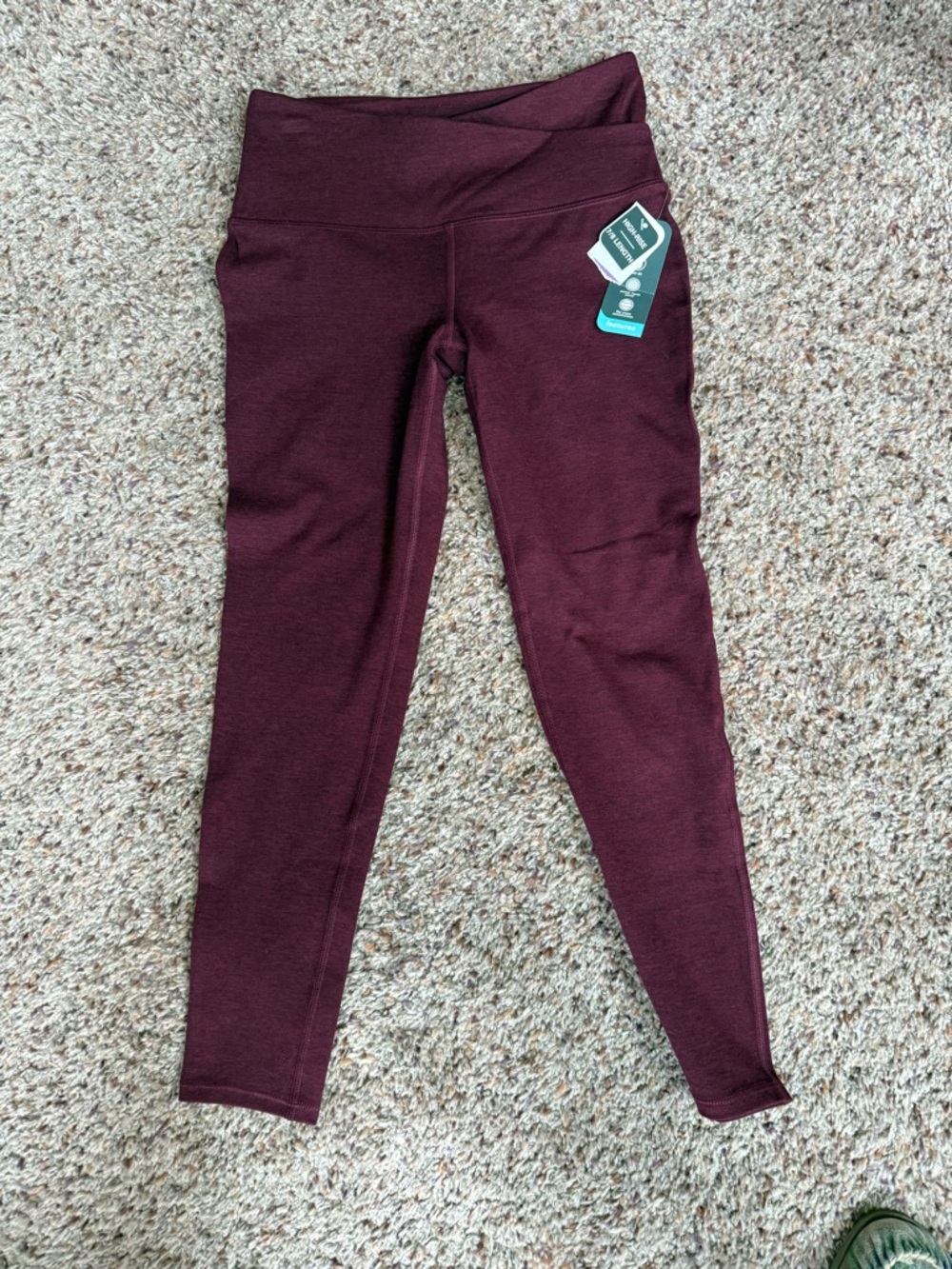 Women's High-Waist Burgundy Active Workout Leggings.  High Rise 7/8 length.